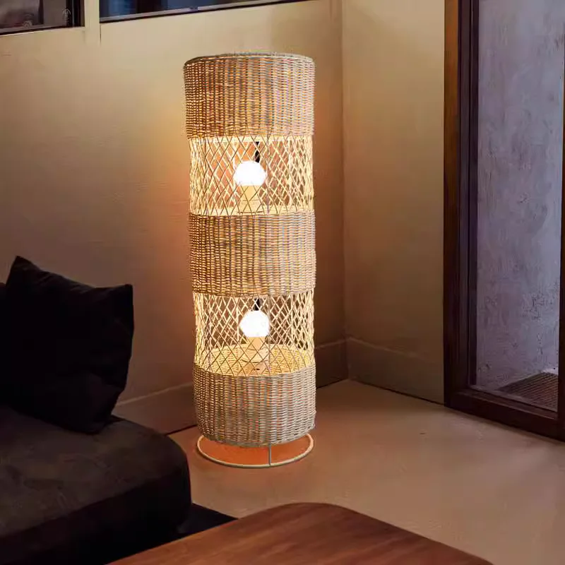 

Chinese Handmade Rattan E27 Led Floor Lamps for Living Room Sofa Side Standing Lamp Bedroom Bedside Light Table Ambient Lights