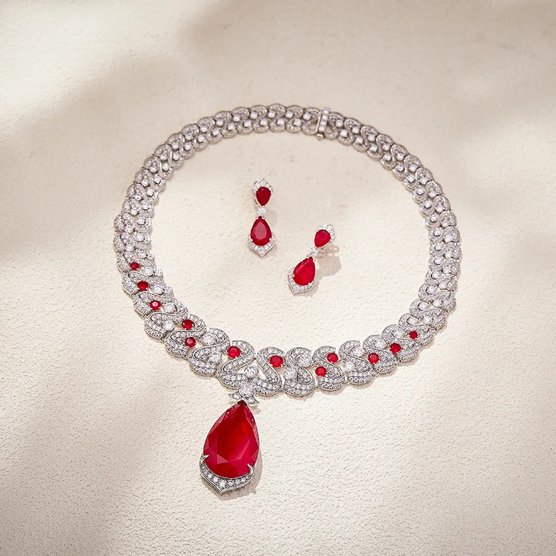 Summer 2026 High-end Women's Zircon pendant jewelry Set, Light Luxury Evening Earrings, Necklace, Wedding Accessories