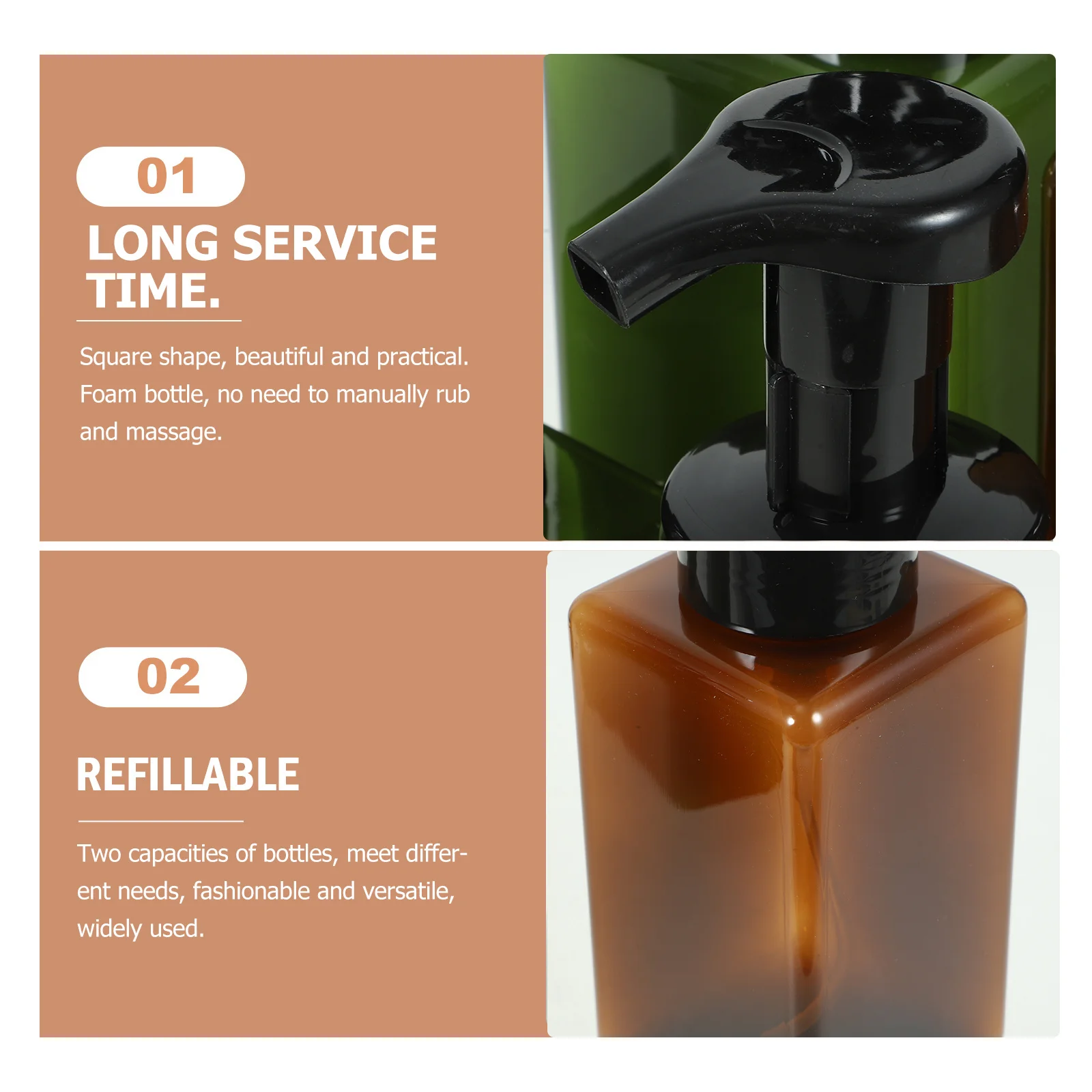 Bouteilles à pompe à mousse carrées rechargeables, conteneurs de shampoing de voyage en plastique, distributeur de savon Portable, pompe de douche pour Lotion de salle de bains 4 pièces