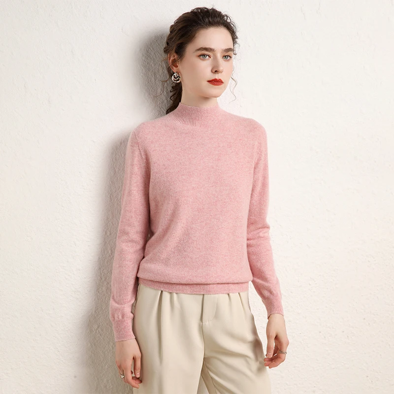 

2026 New Autumn Winter Women's Goat Cashmere Mock-neck Pullovers 100% Cashmere Knitwear Sweater Solid Soft Clothing Top