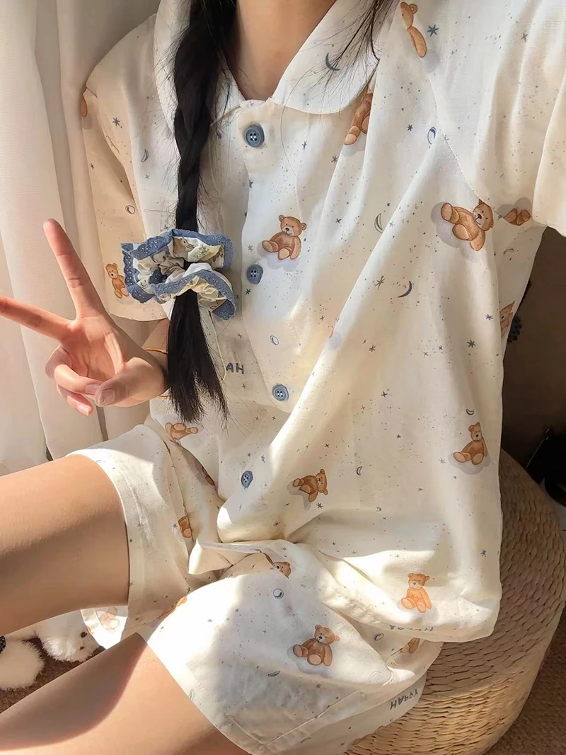 

Двухслойный марлевый комплект из чистого хлопка класса a 00% из чистого хлопка с героями мультфильмов, брюки, домашняя одежда, женский летний пижамный комплект