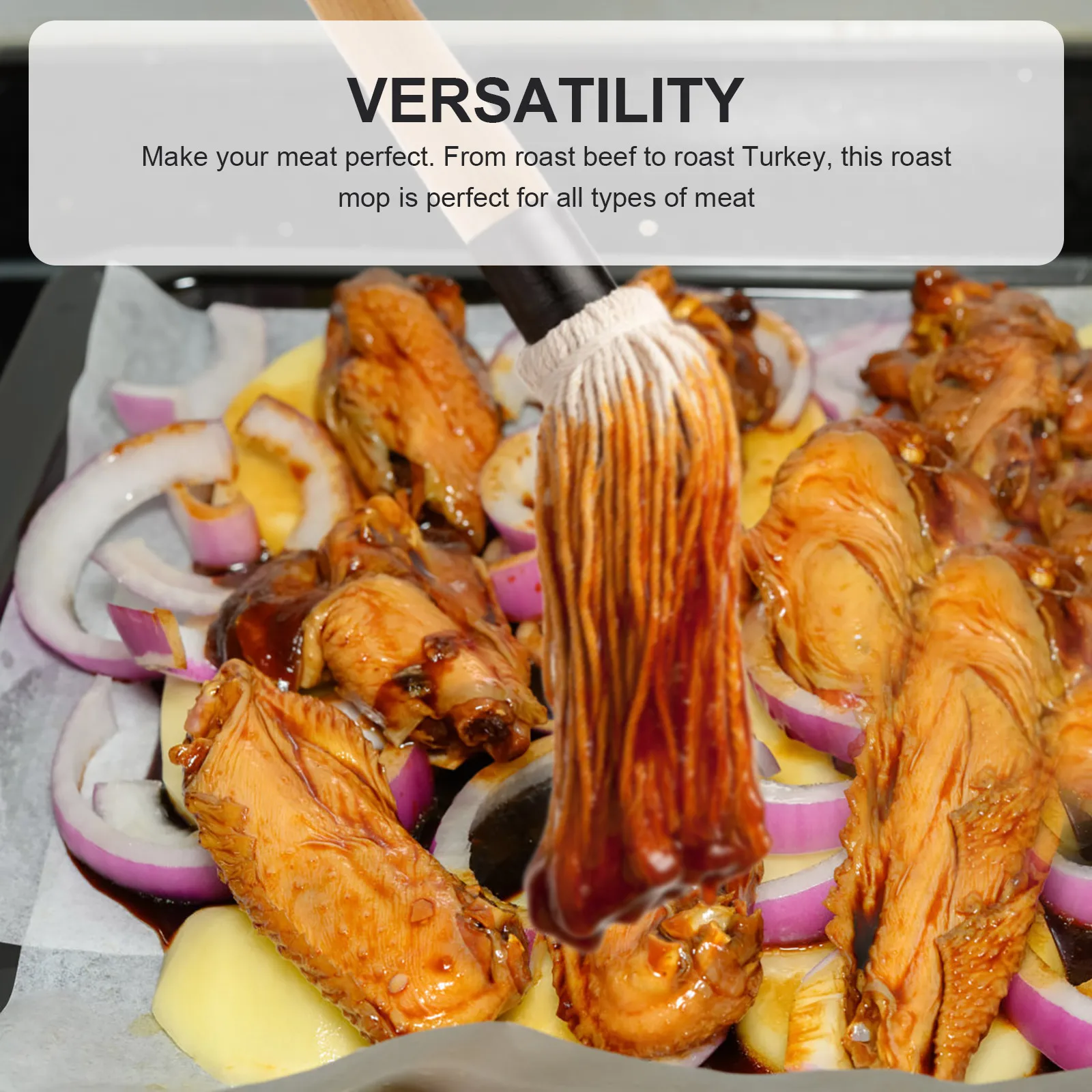 

1 set Bbq Mop Sauce Basting Brush Oil Brush Grilling Roasting Tool Heat Resistant Handle Barbecue Accessories Cotton Basting Mop