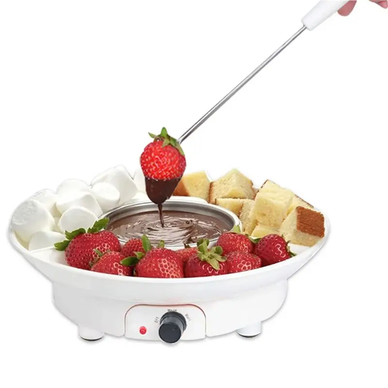 M12K-Electric Fondue Pot Set Detachable Serving Trays& 2 Roasting Forks-Chocolate Fondue Kit Featuring Temperature Control US US