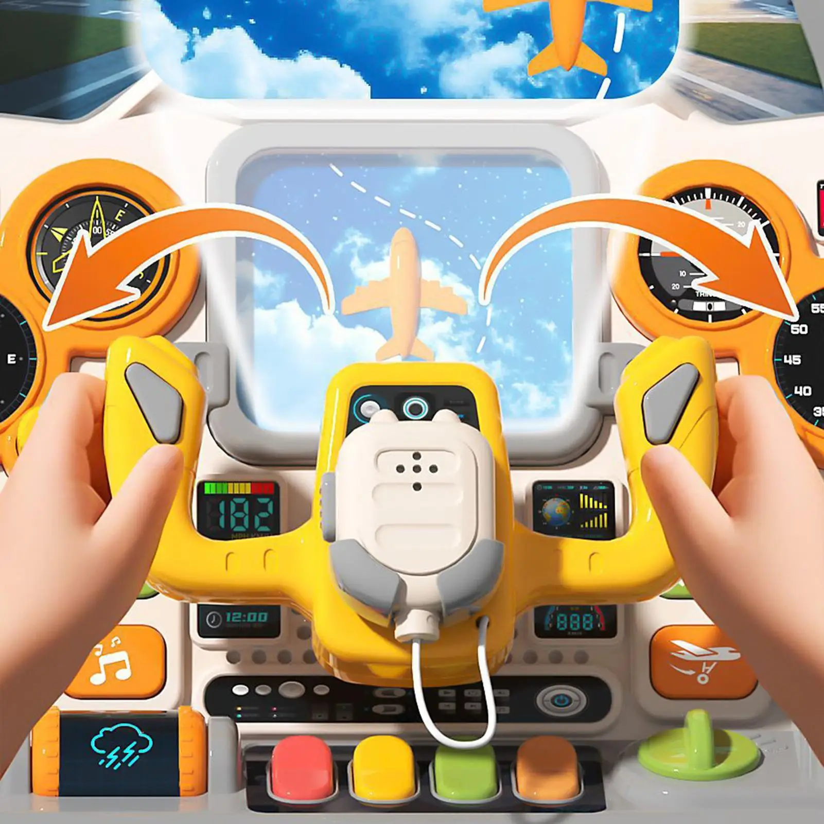 電動模擬飛行機運転ステアリングインタラクティブ航空機コントロールパネルゲームおもちゃ光と音教育子供向けギフト