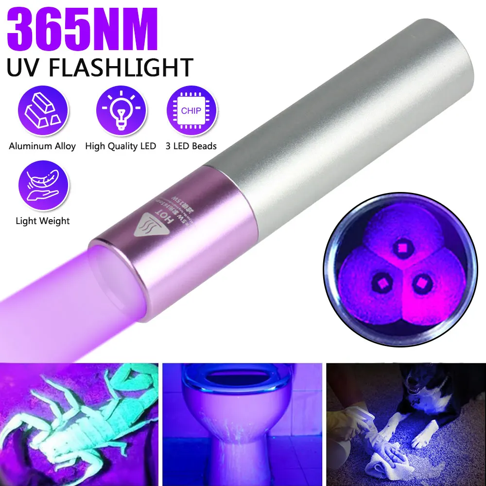 Mini UV Flashlight 365NM LED Ultraviolet Torch UV Mini Ultra Violet Lights 365nm Inspection Lamp Pet Urine Stain Detector Tools