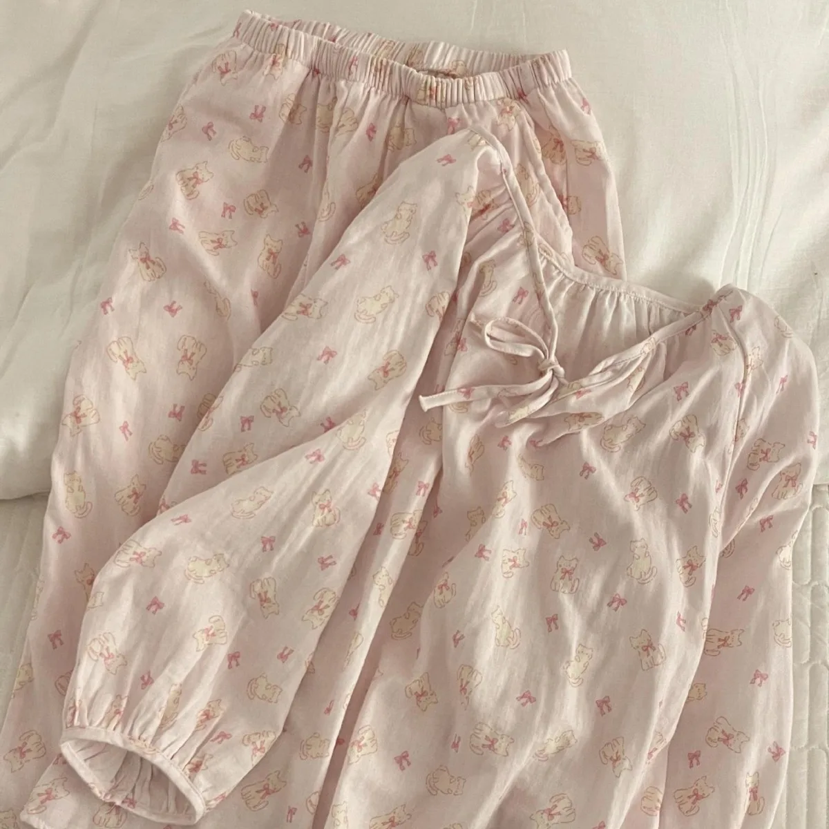 

Women Sleepwear Spring Pajamas Set Long Sleeved Top Pants Two Piece Set Home Clothes Schoolgirls Cute Sweet Nightgown