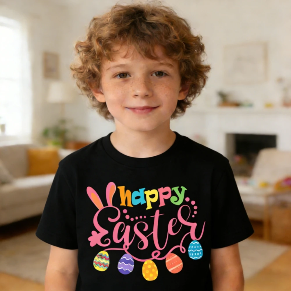 Happy Easter Kids T-shirt Funny Cool Cute Easter Bunny Shirt April Silly Rabbit Kids Clothing Boys and Girls Casual Cotton Tops