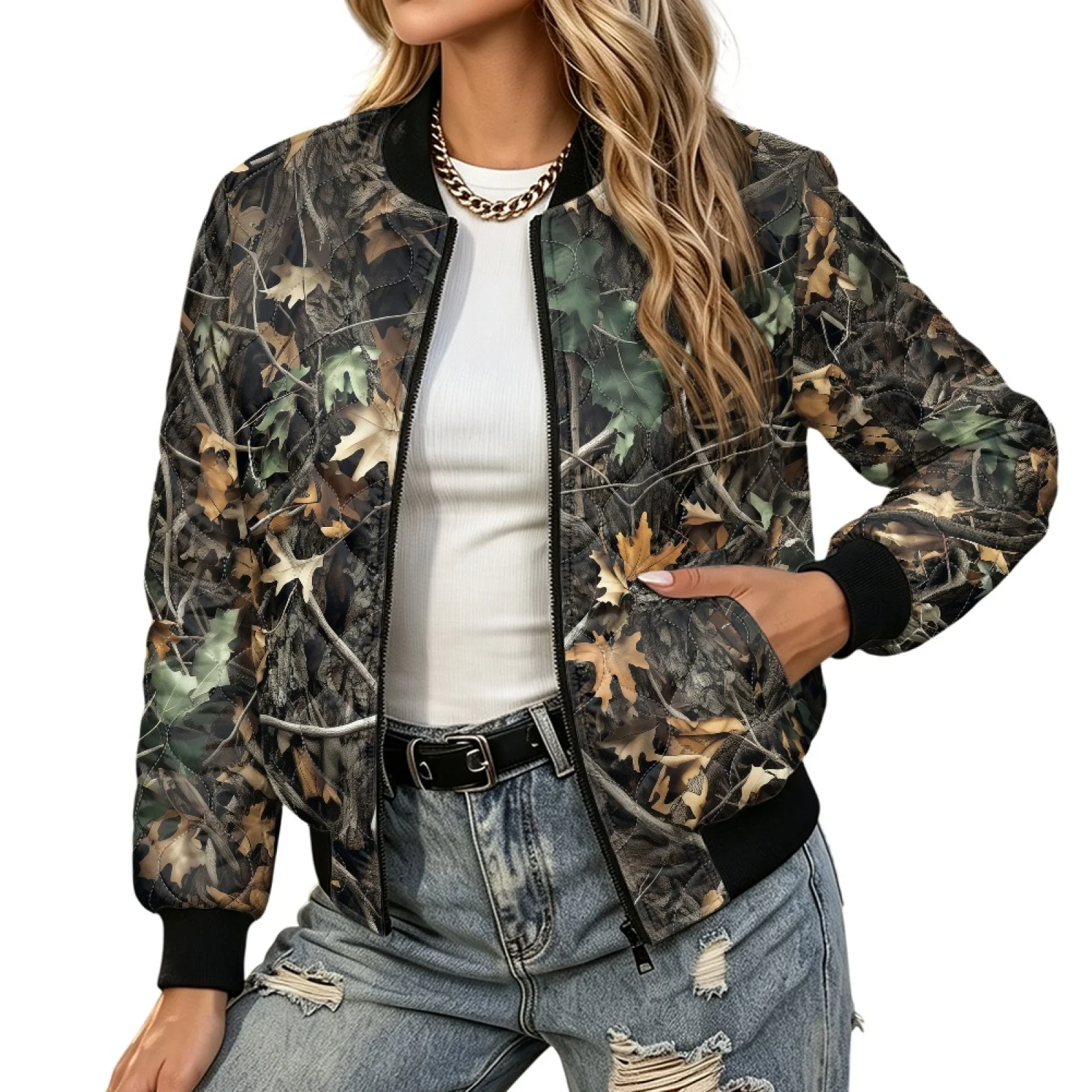 PENSTROLL Tree Branches Womens Lightweight Quilted Zip Jacket Cozy Quilted Jacket for Work