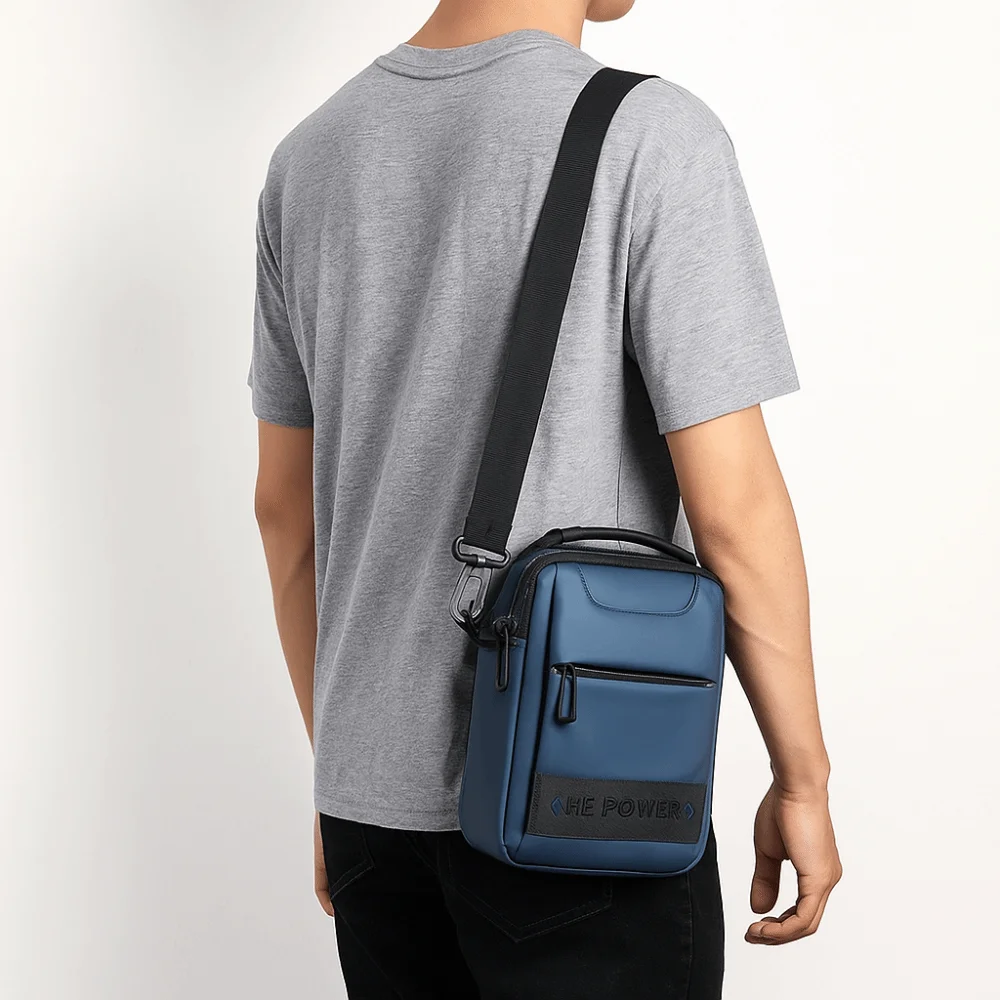 

Simple Casual Men Crossbody Bag Nylon Multi-Pockets Wearable Belt Hanging Bag Large Capacity Square Small Shoulder Bag Camping