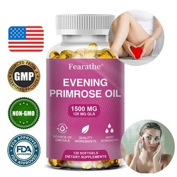 Evening Primrose Oil 1500mg - High Strength, Containing Omega 6 & GLA, 120 Soft Capsules, for Women's Skin Hormone Balance