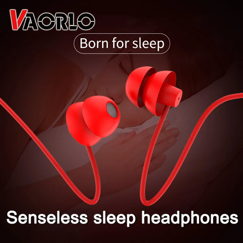 VAORLO Earphone Tidur Berkabel In-Ear 3.5Mm ASMR Headset Tak Terlihat Musik Hifi Stereo Tanpa Akar Telinga dengan Mikrofon Earbud Noise Cancelling