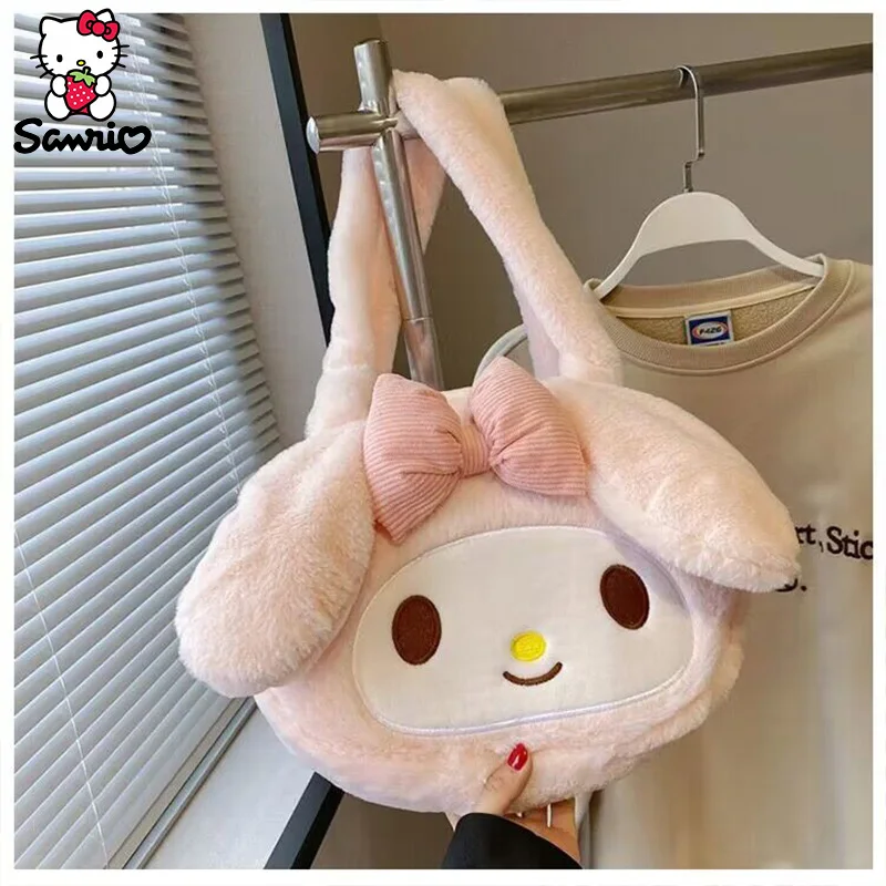 Kawaii Sanrio Plush Bag My Melody Shoulder Bag Kuromi Tote Makeup Storage Pouch Cinnamoroll Messenger Handbag Backpack Girl Gift