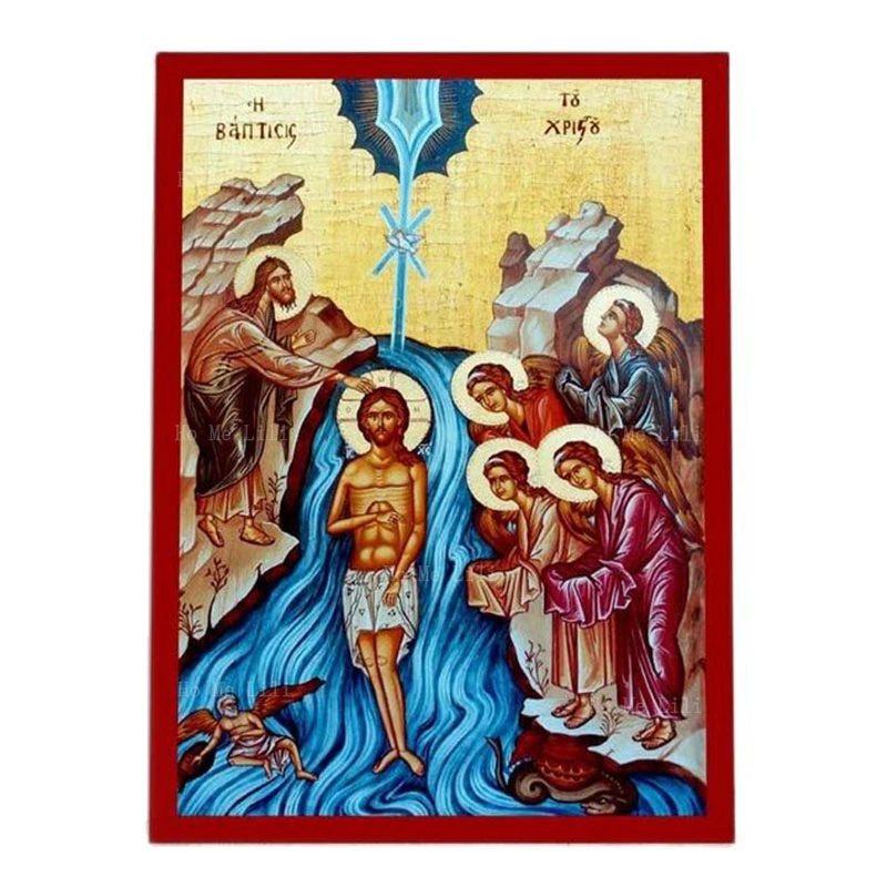 Jesus Christ Baptism The Transfiguration Greek Byzantine Orthodox Christian Icon Canvas Wall Art For Livingroom Bedroom Decor