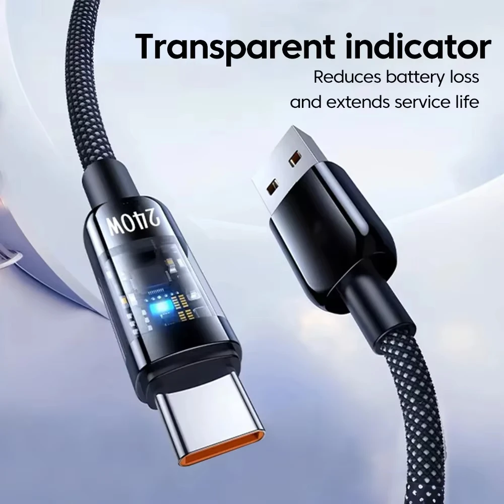 NNBILI 240W Nylon Cable USB Type C Super Fast Charging Cable For Samsung Xiaomi Huawei Honor LED Display Fast Charger Data Cord