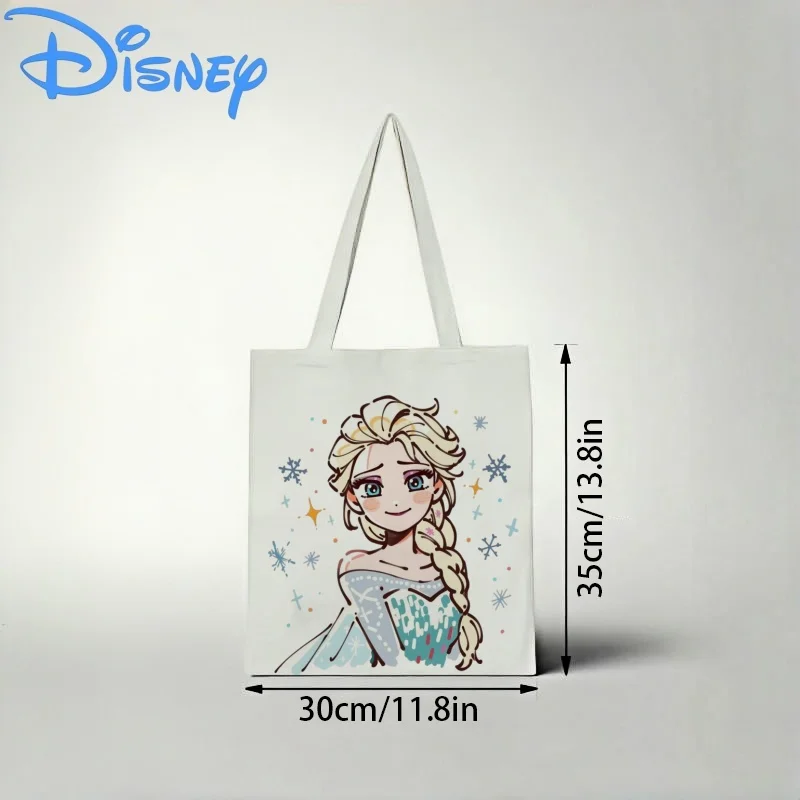 

1PC Disney Frozen Elsa Canvas Tote Bag, Cute Sketch Print with Snowflakes Eco-friendly Shoulder Bag