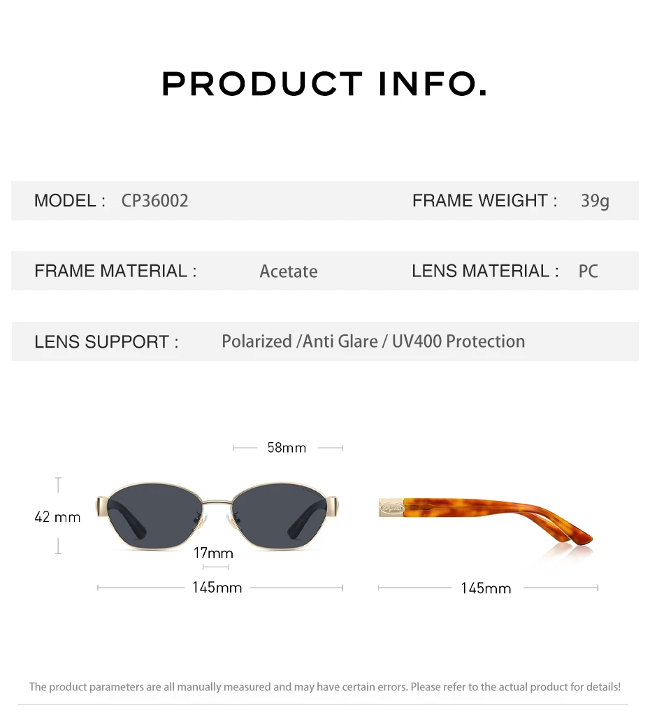CAPONI Polarisierte Damen-Sonnenbrille, modisches Acetat, Outdoor-Vintage-Design, hochwertige Sonnenbrille, UV400, bernsteinfarbener Farbton, CP36002 – Detail 20