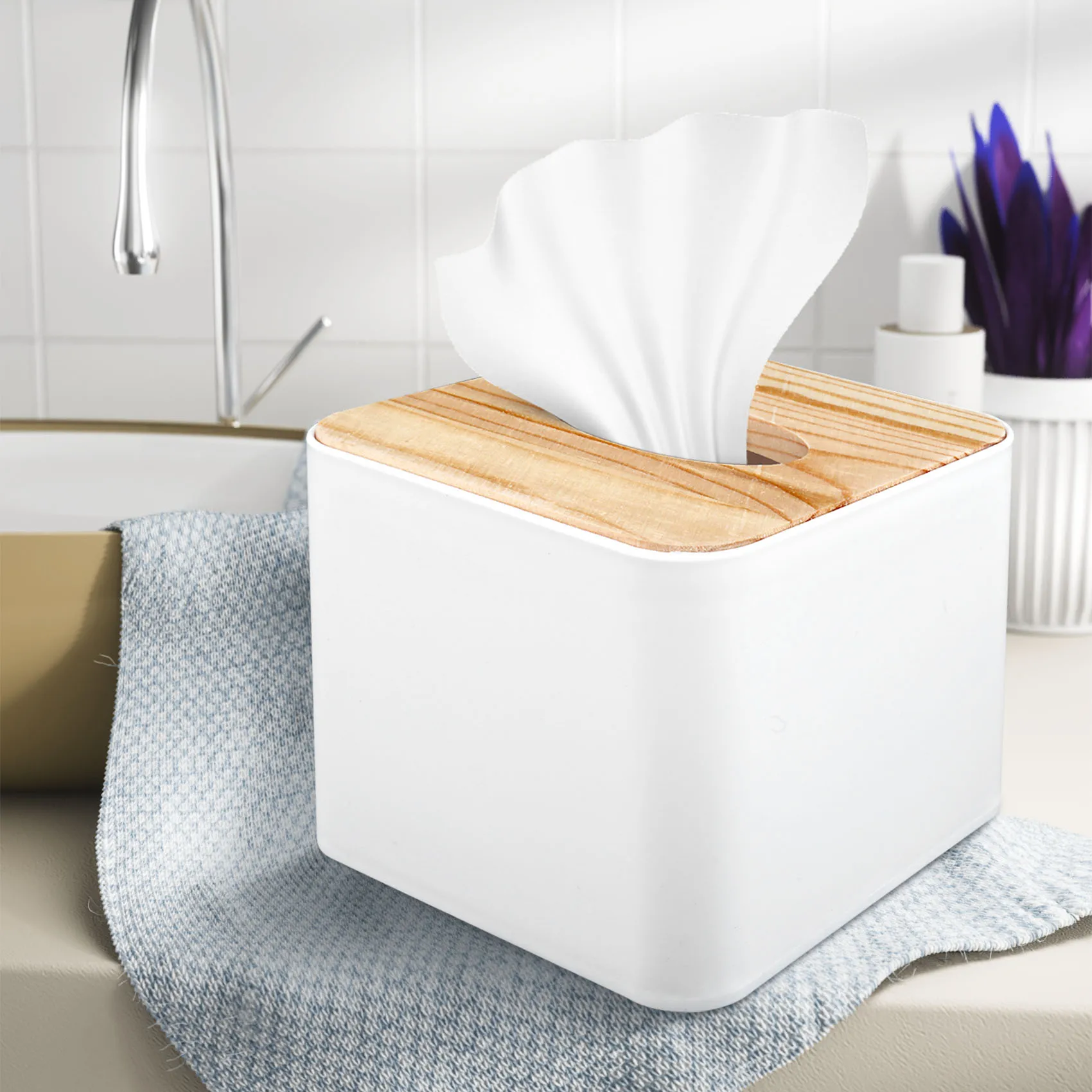 Square Tissue Box Tissue Box with Wooden Lid Household Removable Mini Wooden Tissue Box