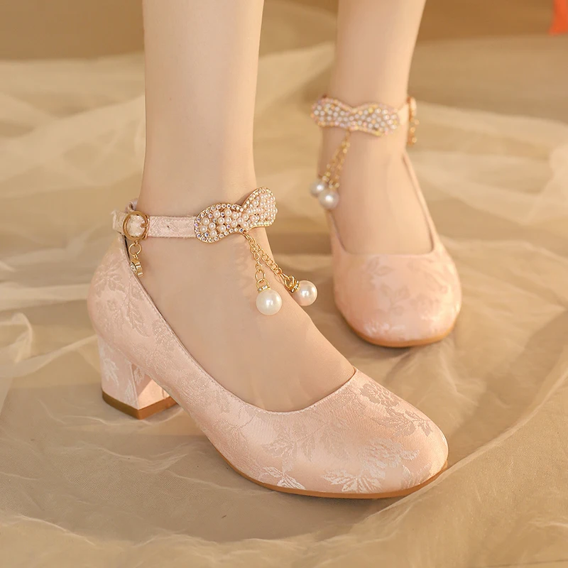 

YMECHIC/2026 милые розовые женские туфли Мэри Джейн для девочек, платья Mori, студенческие вечерние туфли-лодочки принцессы на блочном каблуке 4,5 см, размер 34-43