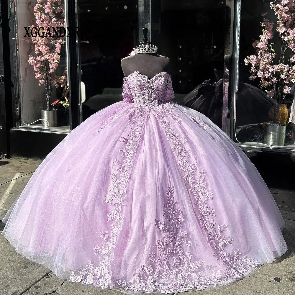 

Фиолетовые пышные платья принцессы Quinceanera 2024 платья 15 лет Кружевная аппликация для конкурса для девочек милые 15 16 дней рождения строгие