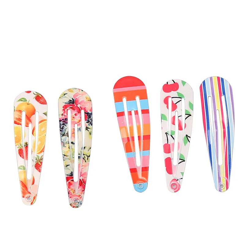 10/20/30Pcs Alloy Hairpin Children Hair Accessories Colorful Droplet Hair Clip Cartoon Print Barrettes Girls Side Bang Headdress