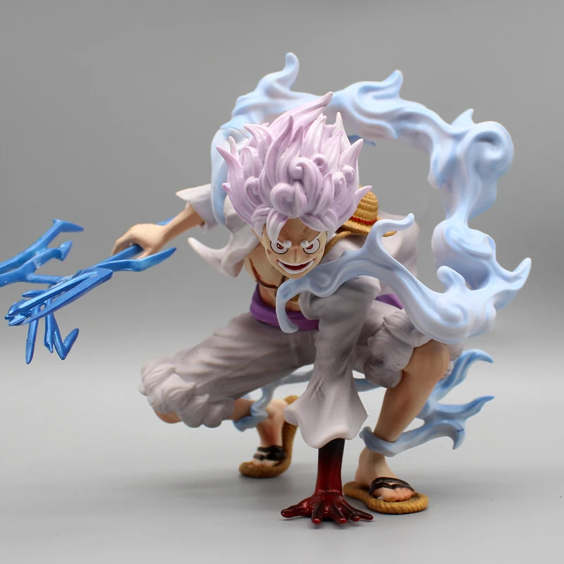 One Piece Sun God Nika Luffy Anime Figure Luffy Gear 5 Squat Down With Lightning Action Figurine Statue Model Doll Toys Kid Gift