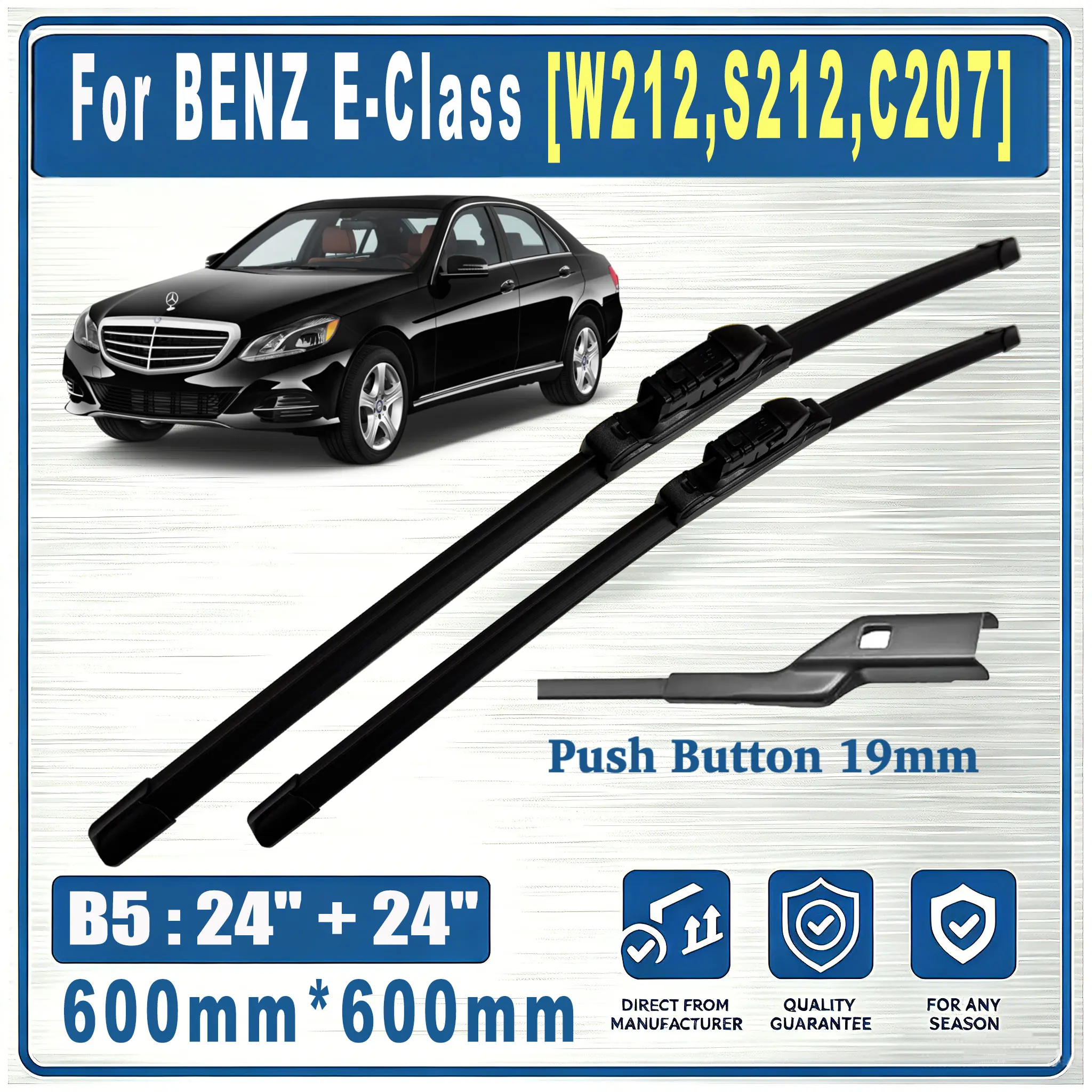 Für BENZ E-Klasse [W212, S212, C207] 2013-2016 Vordere B5 24"&24" 600mm Scheibenwischerblätter Windschutzscheibenwischerblätter-Set OEM 2 Stück