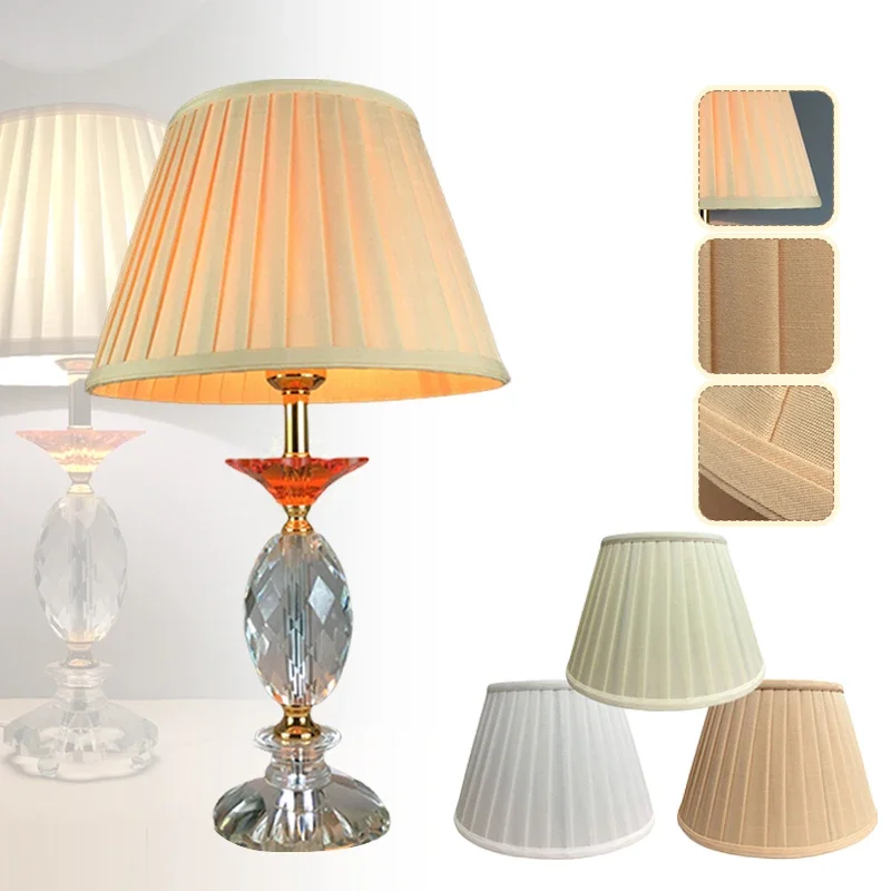 Round Lampshade Fabric Pleated E27 Table Lamp Shade Floor Bedside Lampshade Home Office Desk Decor Lighting Accessories