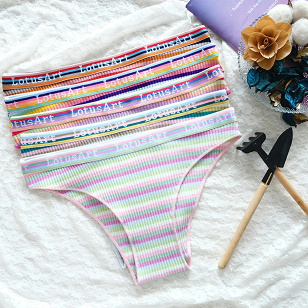 5PCS/pack Women Cotton Colorful Striped Briefs Panties Underwear Low Rise Cotton Briefs Intimate Female Girls Cute Soft Lingerie