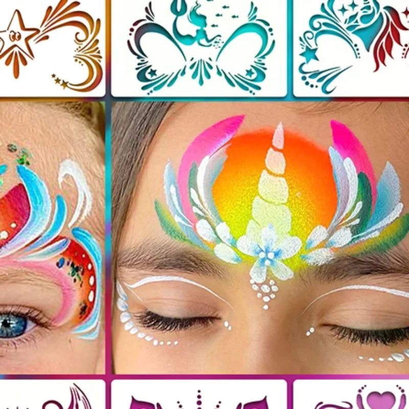 

Набор из 16 трафаретов для рисования на лице: новые маски, трафареты для граффити, тату-трафареты, приспособления для ручной росписи, для сцены, вечеринок, праздников, макияжа