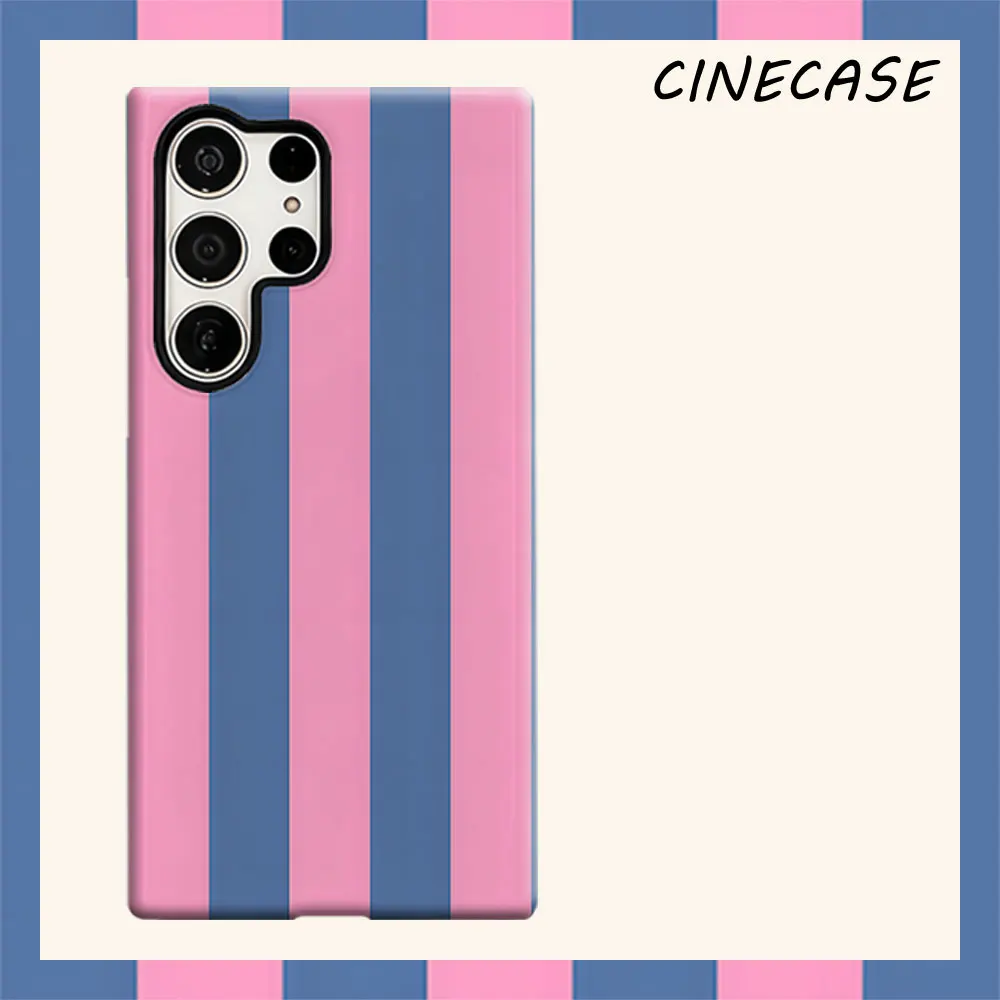 pink blue vertical stripe For Samsung Galaxy S26 S25 S24 A56 A36 Dual Layer Luxury Fashion Full Lens Protective Case