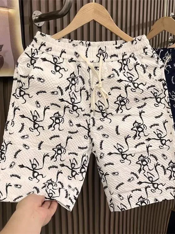 

Doodle Men's Shorts Summer New Style Hong Kong Style Casual Loose Sports Beach Pants Five-Quarter Length All-Match Straight Leg