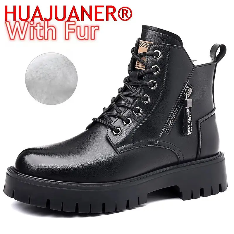 

Stylish Leather Men's Boots High-top British Style Ins Tide Male Shoes Autumn Winter Black Men Snow Boots Comfy Motocross Boots