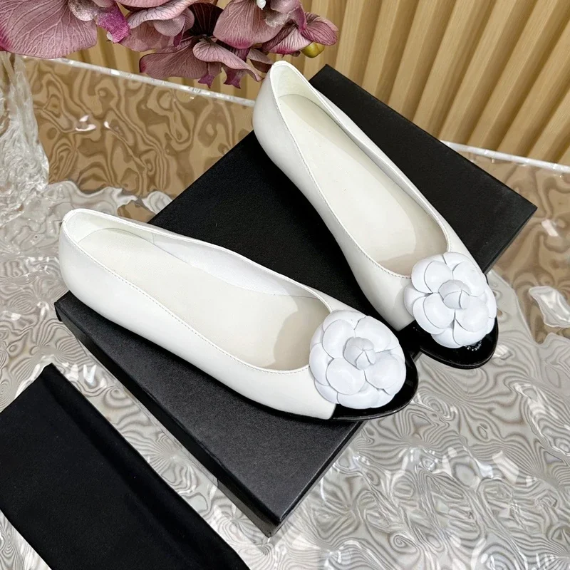 Spring Autumn Women Casaul Shoes Fashion Genuine Leather Ballet Flats Low Heels Loafer Flower Round Toe Slip on Women Flats 2024