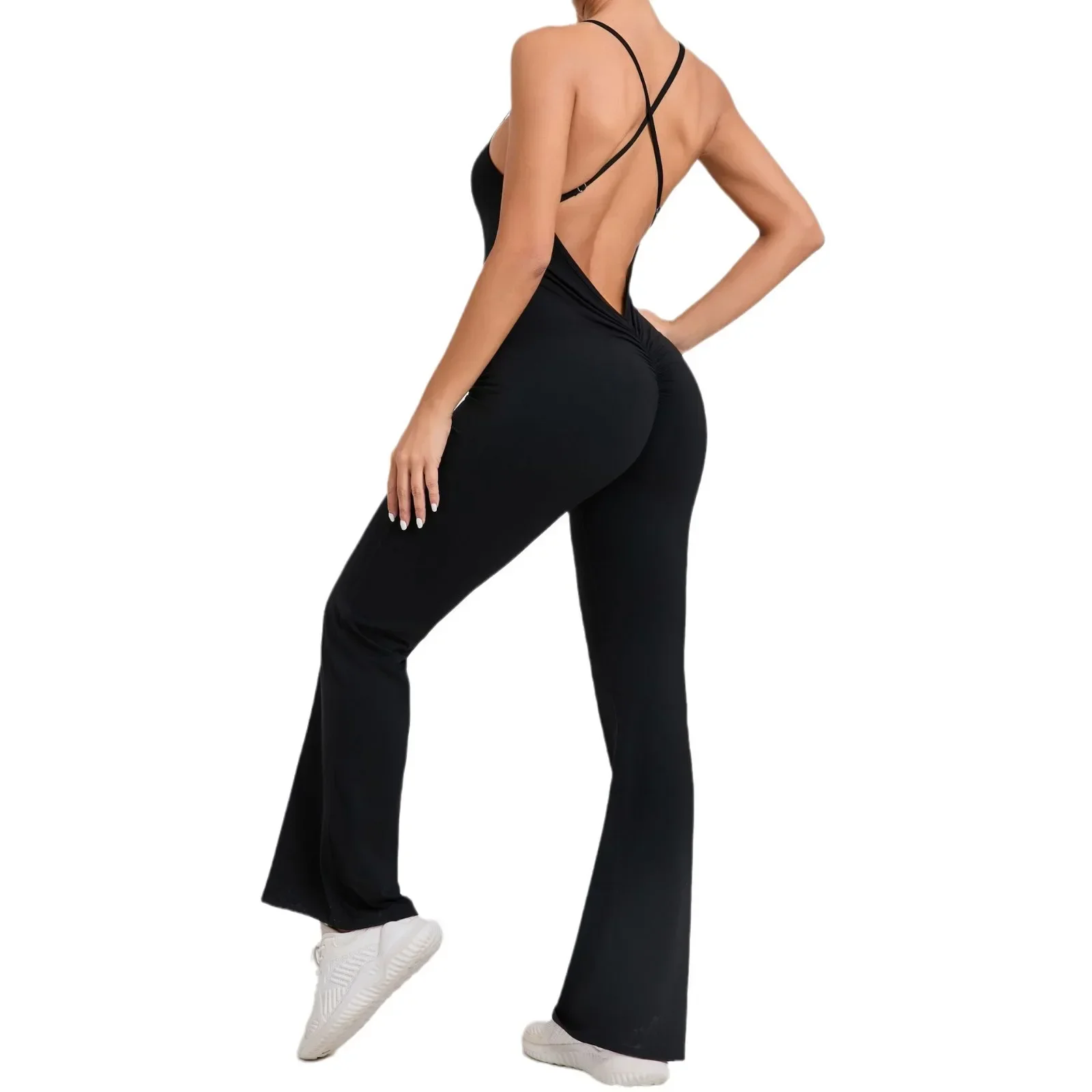 Senza cuciture Yoga Sport Backless Regolabile Cross Back Yoga Tuta pantaloncini Danza Fitness Integrato Hip Lifting Gym Set Donna