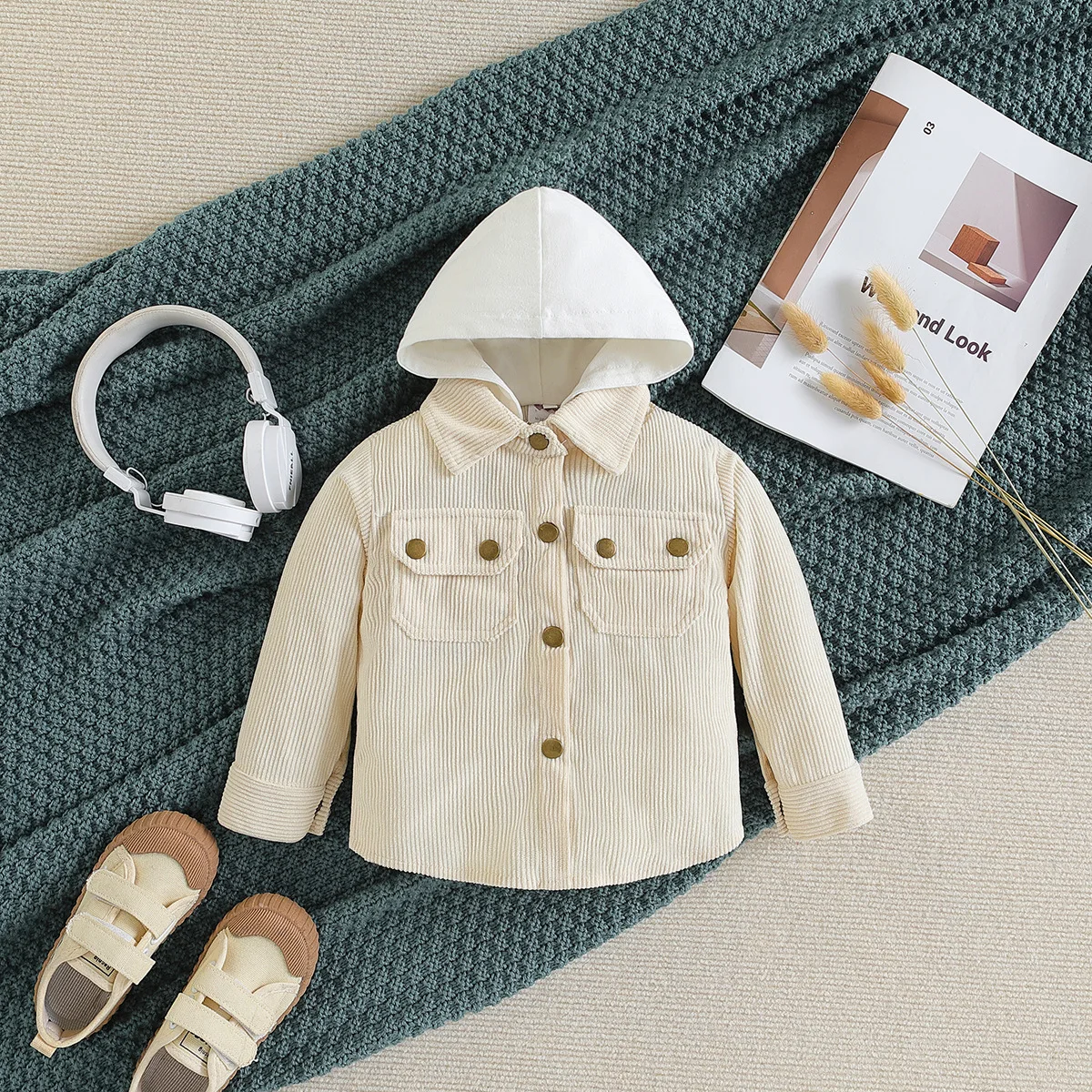 Boys outerwear children's clothing boys' jacket spring and autumn children's color matching hooded corduroy casual cardigan image 2