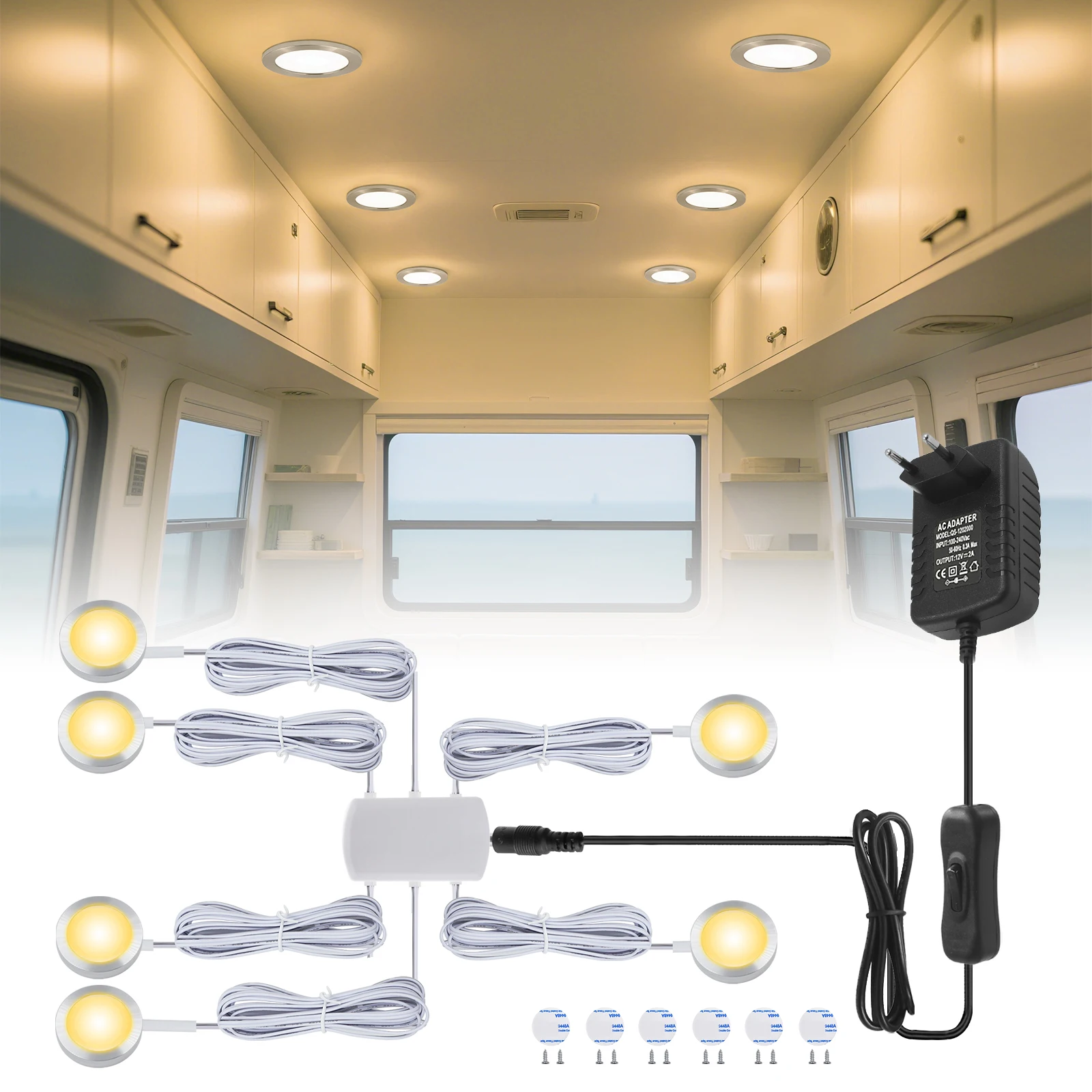 

Untra Thin Round LED Cabinet Light Switch Power Kit Warm White/White LED Light for Wardrobe Kitchen Cupboard Closet Lamp