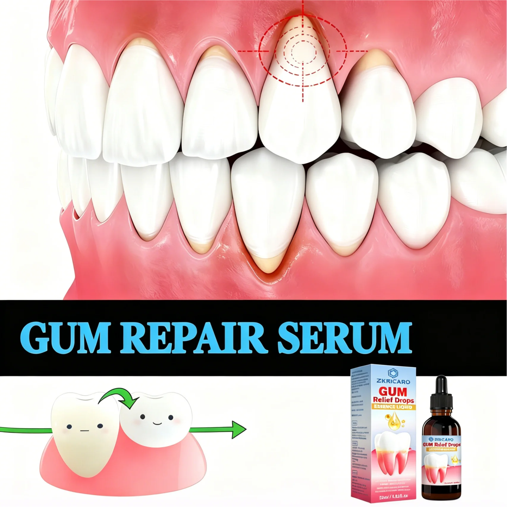 

Gum Essence Repair Solution | Specifically targets tooth sensitivity and cavities, deeply cleans while repairing tooth enamel, one tube soothes pain, one drop morning and night, say goodbye to tooth sensitivity.
