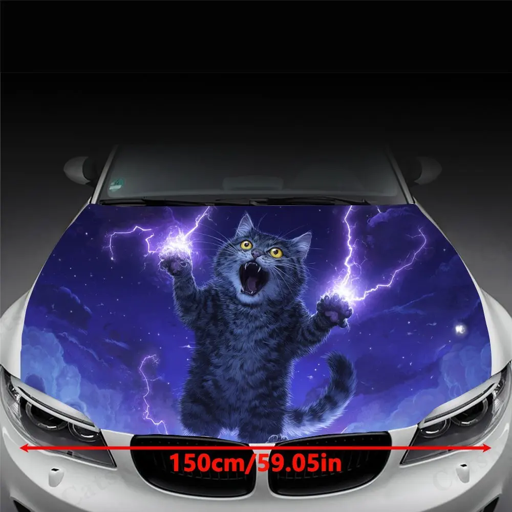 Lightning Magic Cat car hood stickers, waterproof self-adhesive, scratch resistant, easy to stick, durable car PVC stickers, car