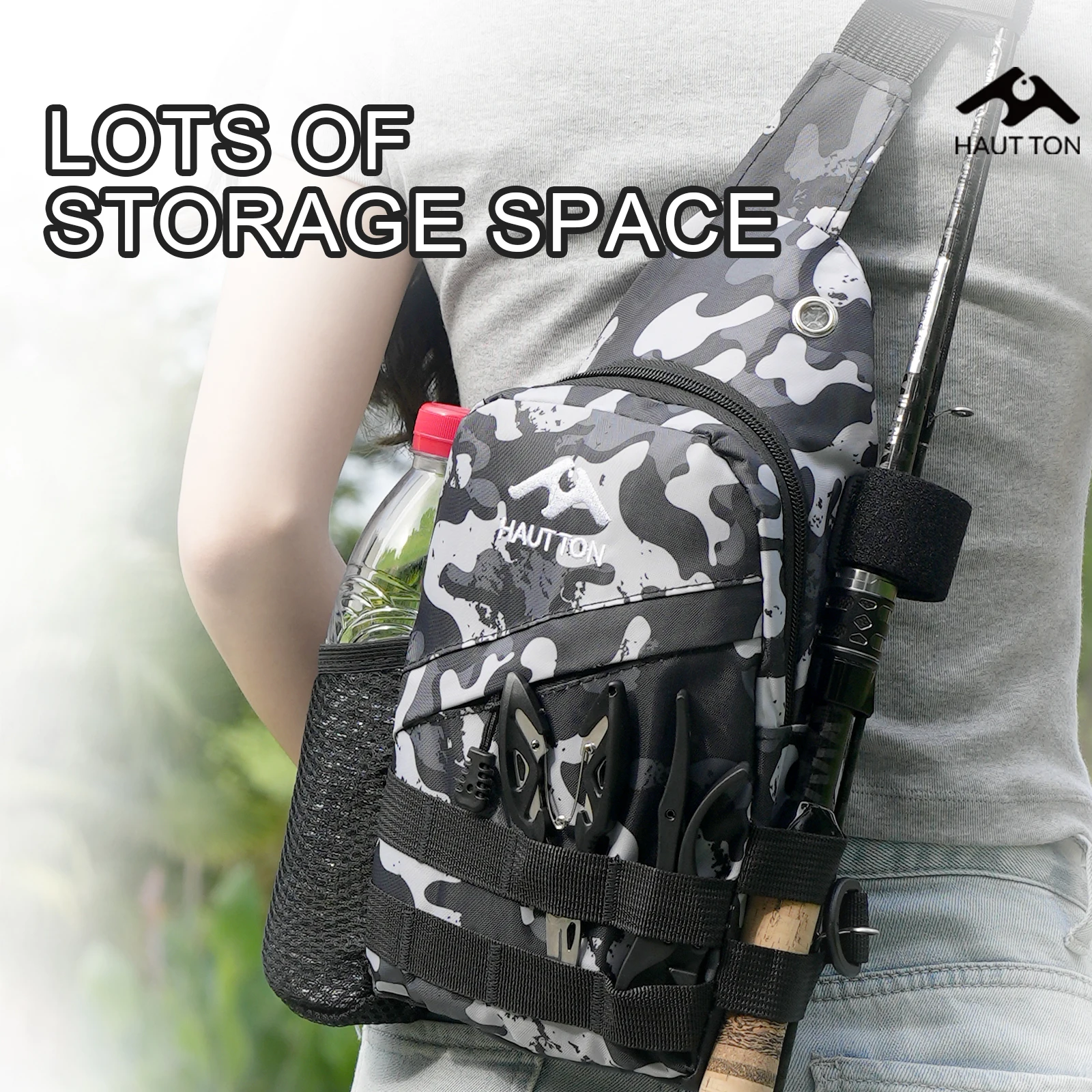 حقيبة ظهر HAUT TON متعددة الوظائف لصيد الأسماك في الهواء الطلق وخفيفة الوزن ومحمولة من أكسفورد مقاومة للماء ومقاومة للاهتراء