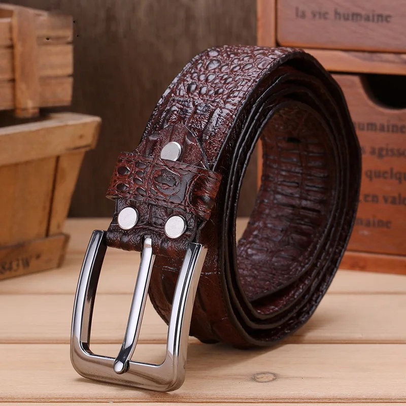 Fashion Casual Men\'s Genuine Leather Crocodile Striped Belts Pin Buckle Belt For Men\'s Jeans & Cowboy High Quality Belt