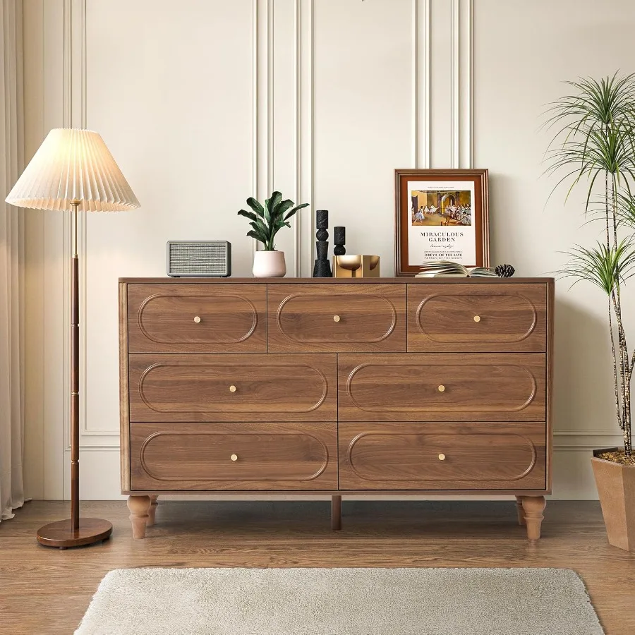 خزانة ذات 7 أدراج مخدد لغرفة النوم، خزانة ذات أدراج حديثة لمنتصف القرن، تخزين خشبي، منظم تسريحة كبير لغرفة النوم والمعيشة #6