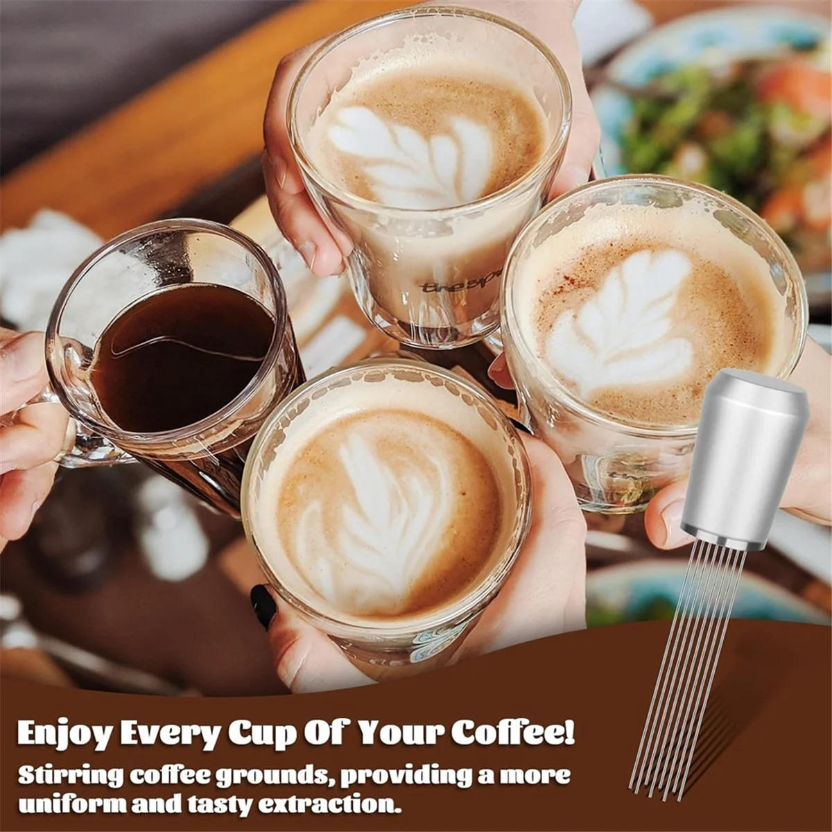 A74X WDT Ferramenta Espresso Retrátil Agitador de Café Espresso Heavy Duty 6Pin WDT Ferramenta de Distribuição de Espresso Prata