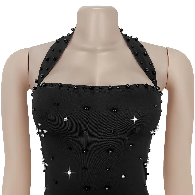 KEXU Diamonds Beading Halter Neck Bodycon Midi Maxi Long Dress 2025 Women Vacation Street Sexy Party Vestidos Dresses