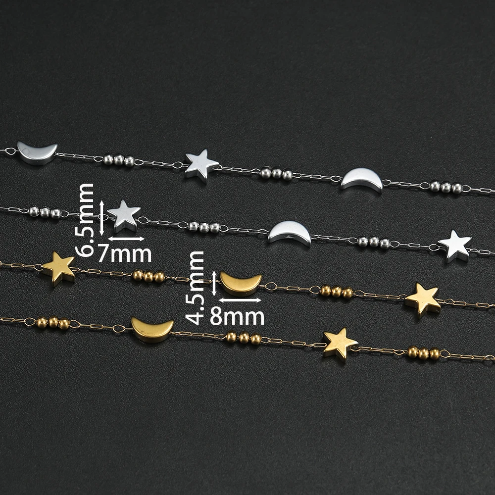 1m Stainless Steel Chains With Star And Moon Shaped Beads Chains for DIY Necklace Bracelet Waist Chain Jewelry Making Supplies