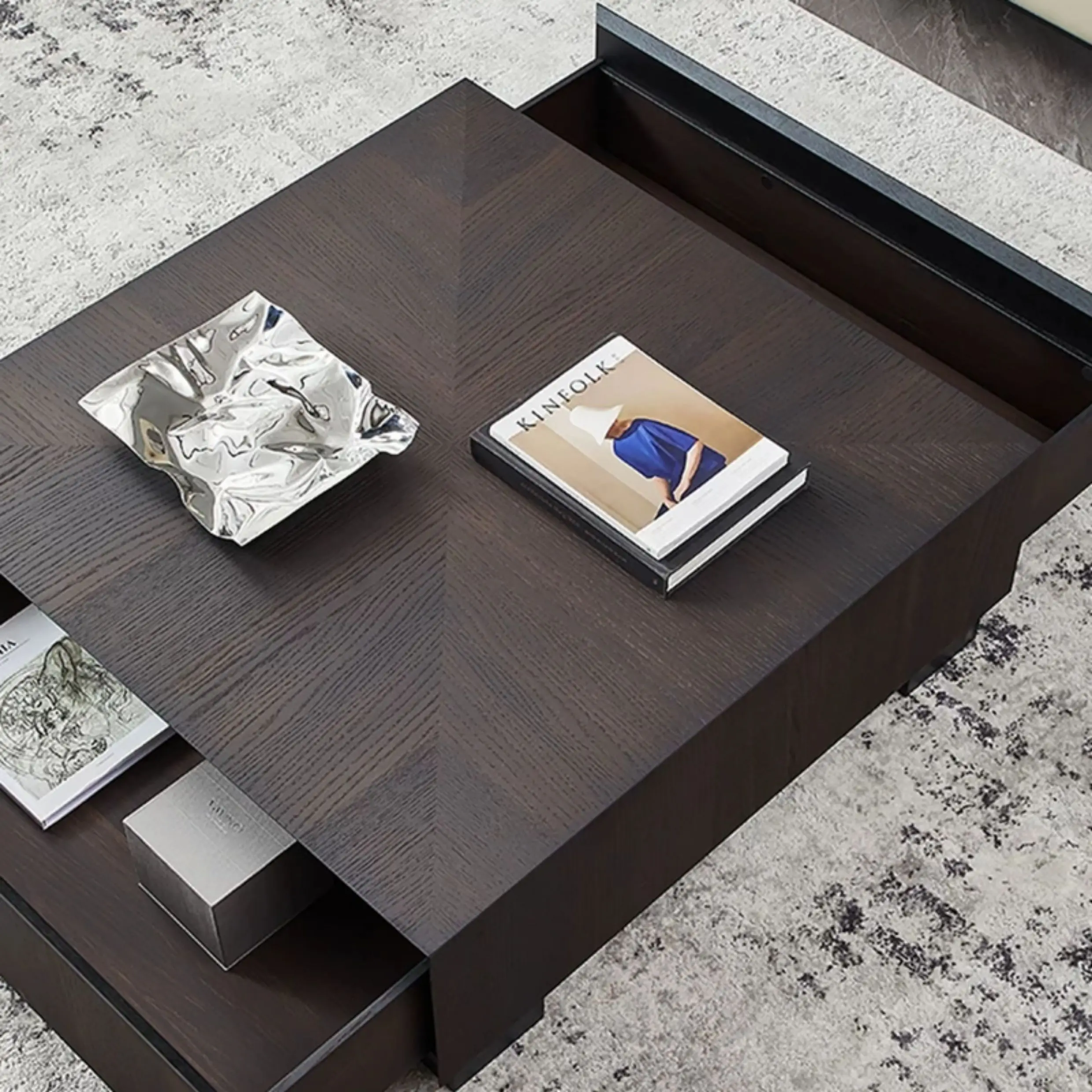 Italian modern simple smoked wood large apartment black walnut coffee table