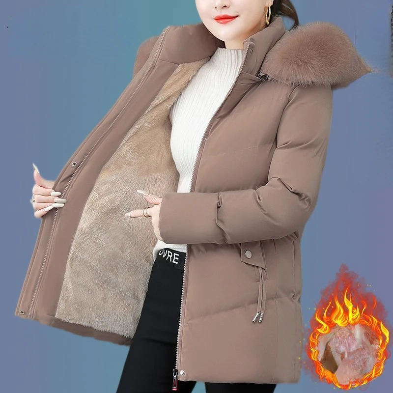 Winter Cold-proof Fleece Cotton Jacket Women Hooded Fur Warm Parkas Thick Coat Windproof Outerwear Super Hot Coats Women Clothes