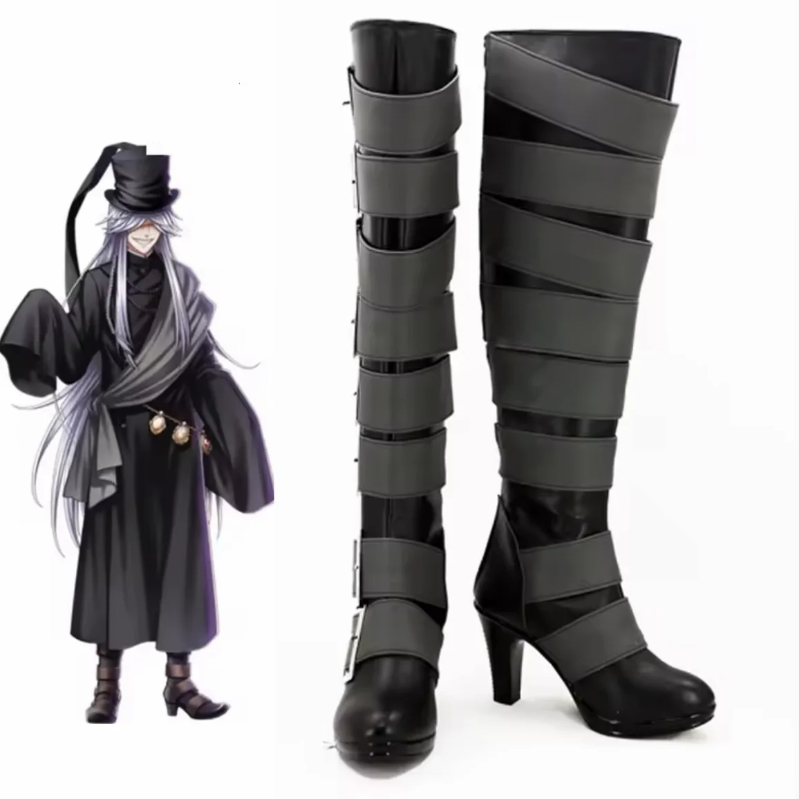 Black Butler Under Taker Cosplay Boots Shoes Kuroshitsuji Undertaker Adult Halloween Party Shoes