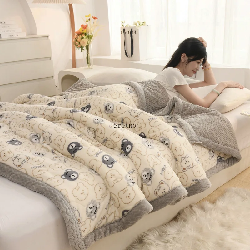 Thick Milk Velvet Throw Blanket Ultra-Soft Winter Quilt Blanket, Multi-Use Sofa,Travel Shawl Cover,Machine Washable mantas