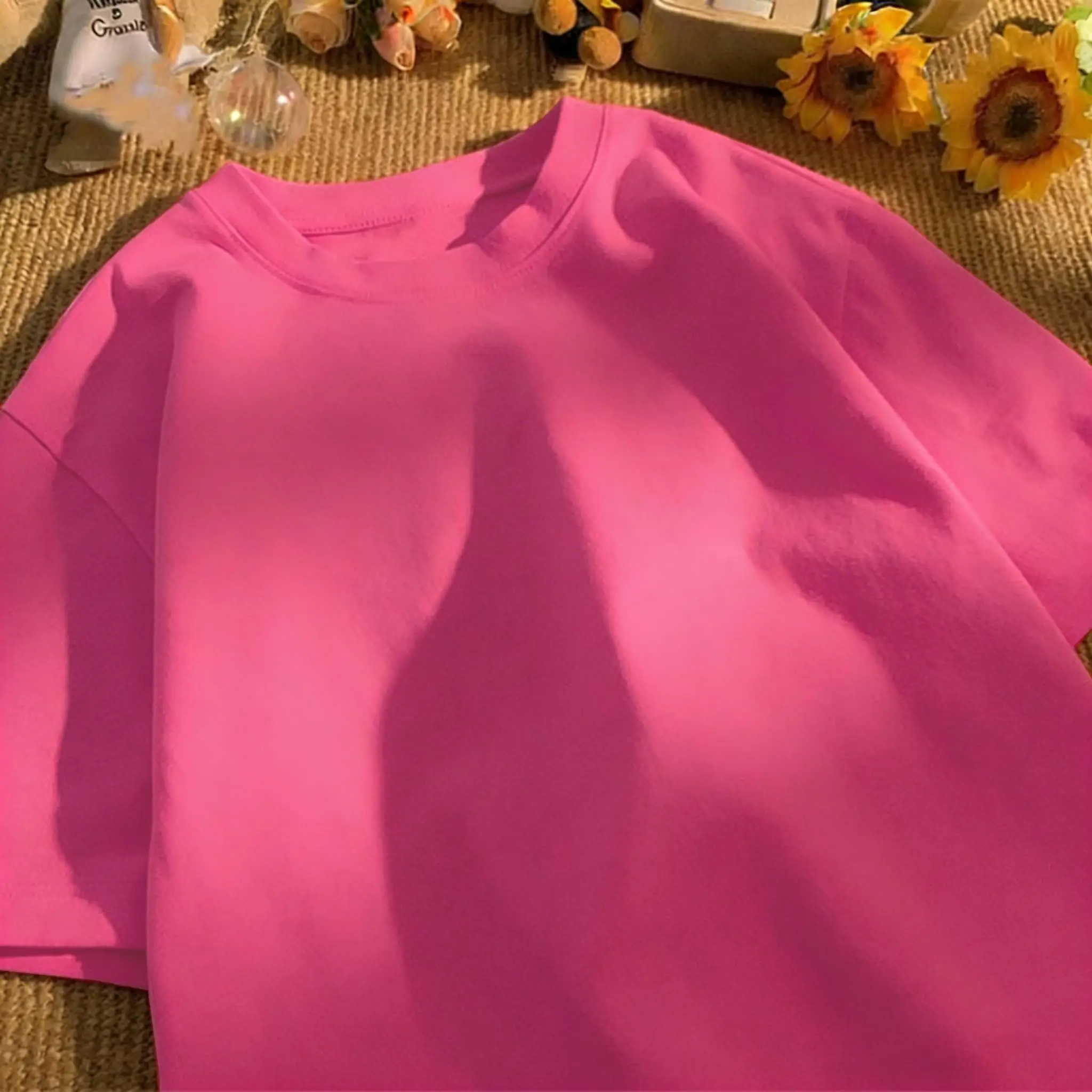 Solides 21-Farben-Basics-T-Shirt für Damen, Sommer, All-Match, 100 % Baumwolle, modische Oberteile mit O-Ausschnitt, kurze Ärmel, Unisex, Vintage-Streetwear