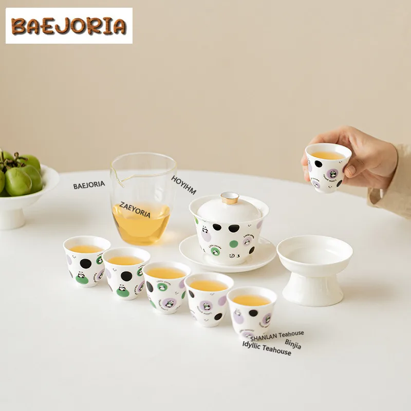BAEJORIA Cute Panda Ceramic Tea Set Complete Set Zen Tea Ceremony Set Household Teapot And Tea Cup Set Tea Services Supplies Cha